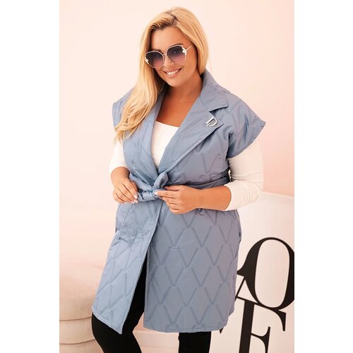 Kesi Włoski Women's Plus Size quilted vest with a belt and collar denim Cijene