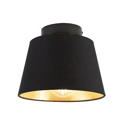 QAZQA Stropna svetilka z bombažnim odtenkom črna z zlatom 20 cm - kombinirana črna