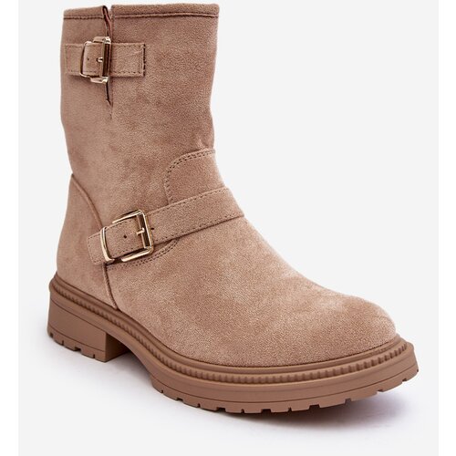 Kesi Women's flat boots with buckles, beige Bliggore Cene