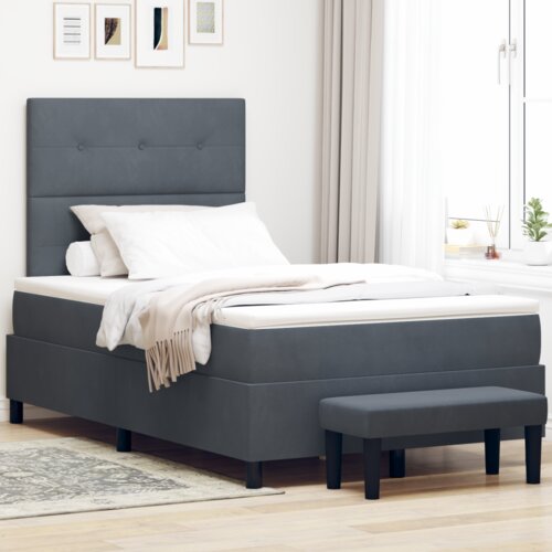  Postelja z vzmetnico z vzmetnico Temno siva 120 x 190 cm Žamet, (5000128588) Cene
