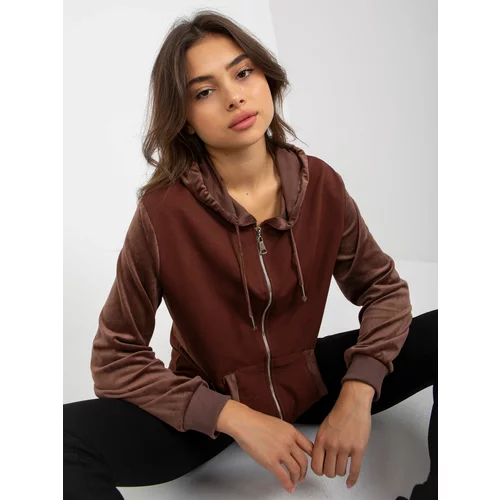 Fashion Hunters Women's brown sweatshirt with a zip with a hood