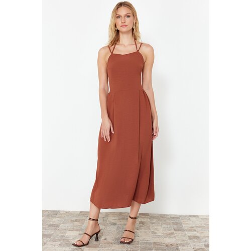 Trendyol Cinnamon Skirt Waist Opening Back Detail Midi Woven Dress Slike