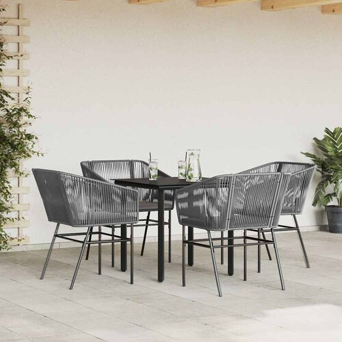  5-dijelni vrtni blagovaonski set s jastucima poliratan i staklo Siva 80 x 80 x 74 cm Slike