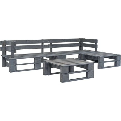  4-dijelna vrtna garnitura od paleta drvena siva Cijene