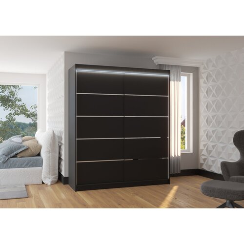 ADRK Klizni ormar SPECTRA s LED rasvjetom, 180 cm - CRNA Cene