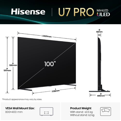 Hisense 100 inča 100U7Q PRO Mini-LED 4K UHD Smart TV Cene