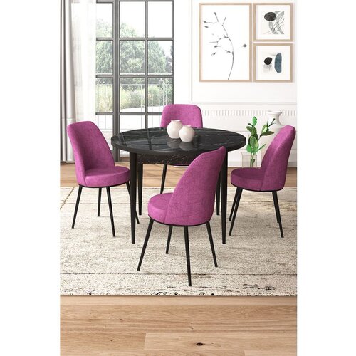 Hanah home Tor - Black Marble, Purple Black MarblePurple Dining Table & Chairs Set (5 Pieces) Cene