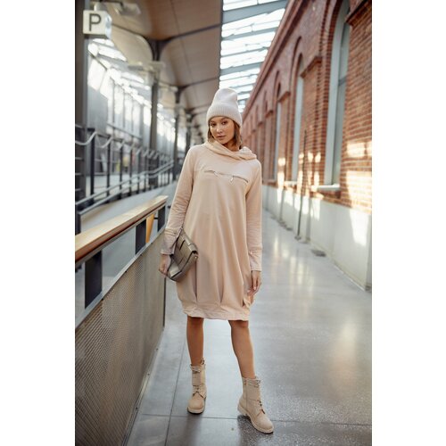 Fasardi Sweatshirt dress with a hood, beige Slike