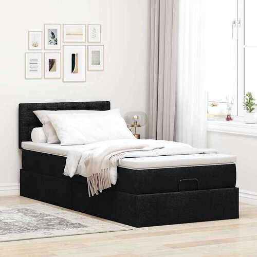 VidaXL otomanski okvir kreveta s madraca crni 100x200cm tkanine Slike
