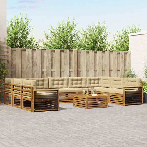  Set vanjskih sofa 10 kom. Prirodna i bež Čvrsto drvo akacije Cene