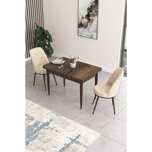 Hanah home trpezarijski set Nil, sto i 2 stolice, ploča u dekoru drveta Baroque, krem tkanina Babyface Cene