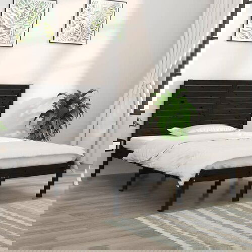 VidaXL Posteljni okvir črn iz trdnega lesa 135x190 cm 4FT6 Slike