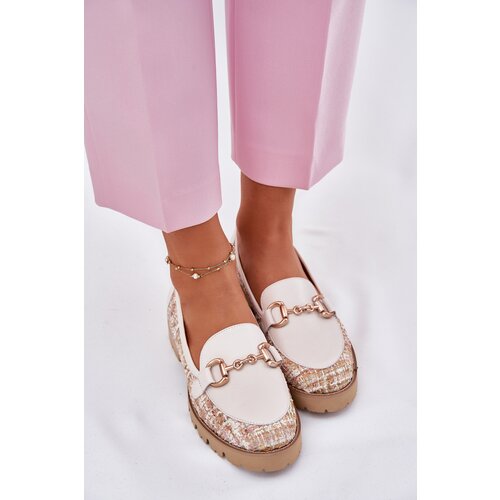 Laura Messi Ladies Leather Moccasins With Golden Detail Light Beige 2938 Cene