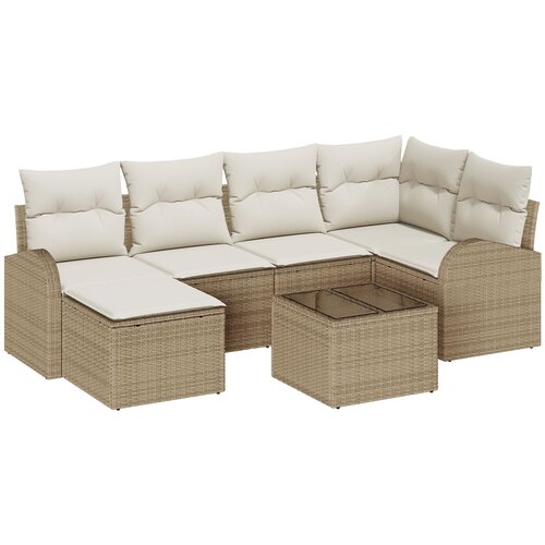 VidaXL 7-dijelni set vrtne sofe s jastučićima smeđa poli ratan, 2-sjedna vrtna sofa s pohranom i jastučima bež poli ratan Slike
