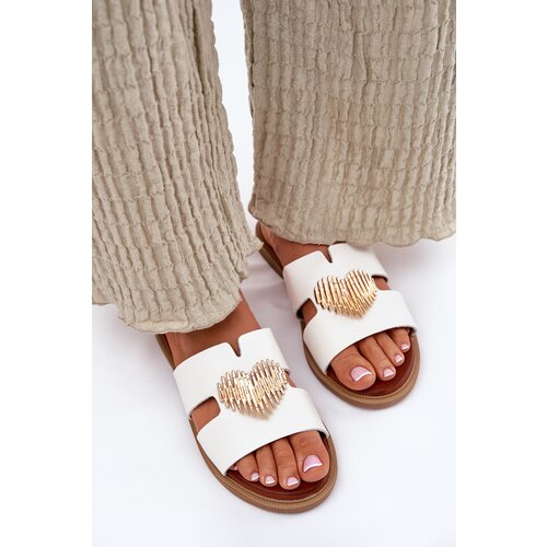 EVENTO Women's flat sandals with golden decoration white Karinma Cene