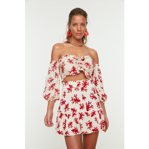 Trendyol White Coral Patterned Viscose Bottom-Top Set Cene