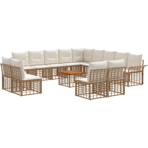  Set vanjskih sofa 14 pcs Prirodna i krema bijela Poliester - Prirodna i kremasto bijela sa stolom Cene