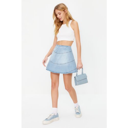 Trendyol Blue Flounce High Waist Mini Denim Skirt Slike