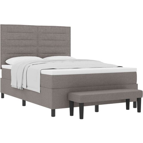  Krevet s opružnom kutijom s madracem i klupom taupe 140x190 cm tkanina Slike