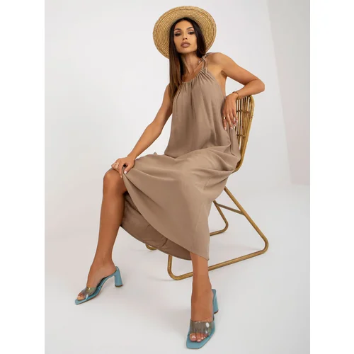 Fashion Hunters Dark beige summer oversize dress with OCH BELLA canvas