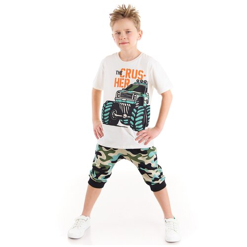 Mushi Monster Car Boys Kids Combed Cotton Combed T-shirt with Camouflage Capri Shorts Set. Slike