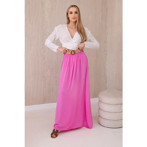 Kesi Women's viscose skirt with decorative belt - pink color