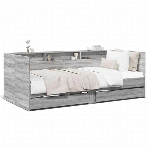 VidaXL Dnevna postelja s predali siva sonoma 75x190 cm inženirski les Slike