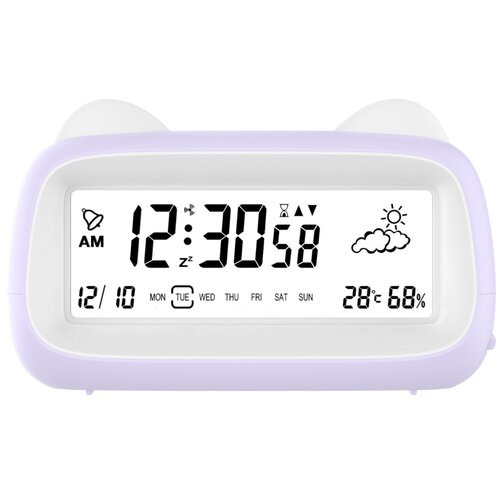 INF Polnilna mačja budilka z nočno lučjo, prikazom temperature in dremežem Purple, (5000290732) Slike