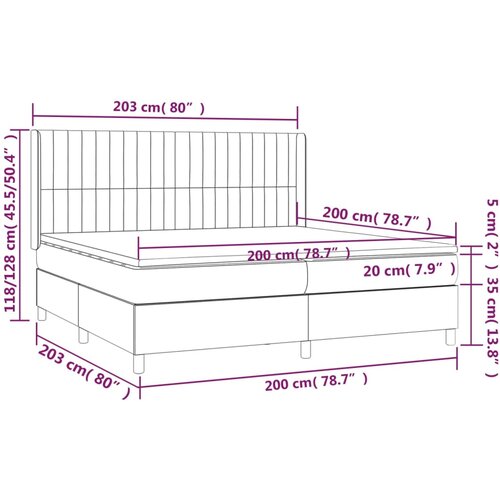  Krevet box spring s madracem LED svjetlosivi 200x200 cm tkanina Slike