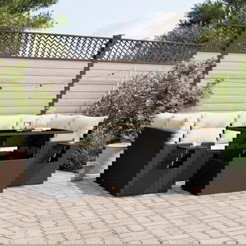  The Living Store Vrtna sedežna garnitura 7-delna z blazinami črn poli ratan - Vrtna Sedežna Garniture, (21479650) Cene