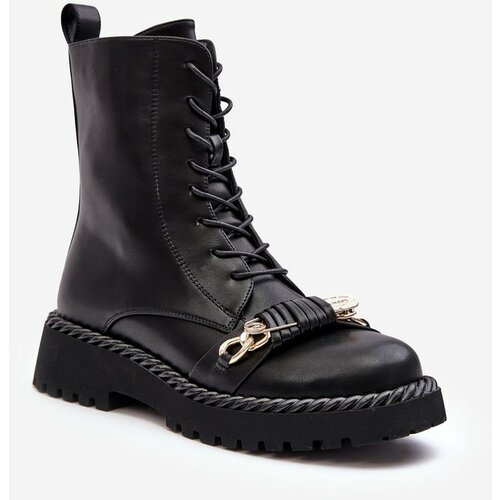 Kesi Women's leather work ankle boots with embellishment, black S.Barski Slike