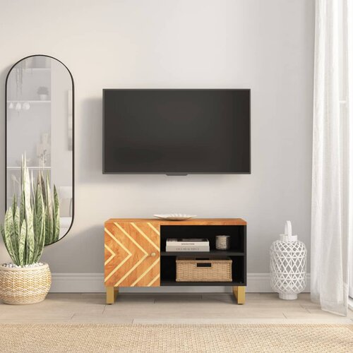 VidaXL TV omarica rjava in črna 80x31,5x46 cm trden mangov les Slike
