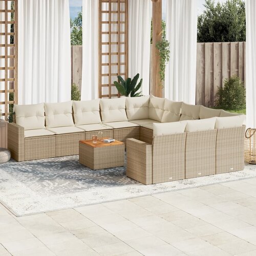 VidaXL 12-dijelni set vrtnih sofa od poliratana s jastucima bež Slike