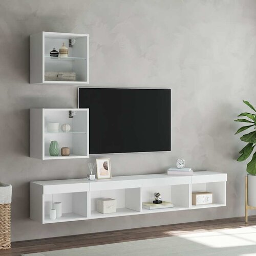  5-dijelni zidni TV elementi s LED bijeli od konstruiranog drva Slike