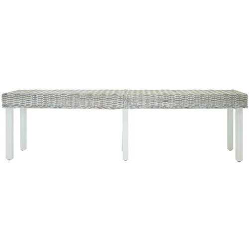  Klupa bijela 160x35x45 cm prirodni kubu ratan i masivno drvo mahagonij - Bijela Slike