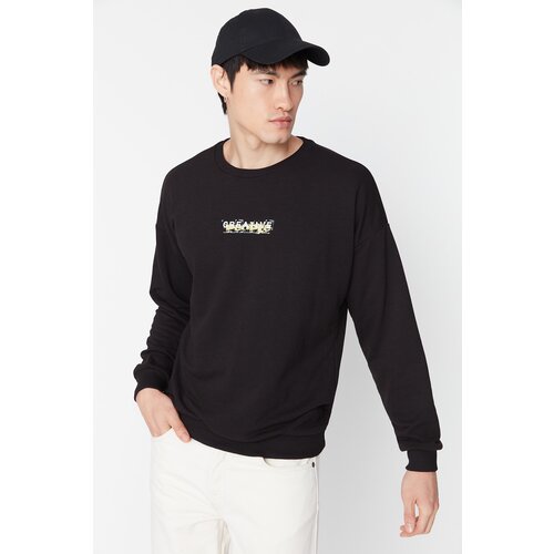 Trendyol Black Men&amp;#039;s Oversize Fit Crew Neck Printed Cotton Sweatshirt Slike