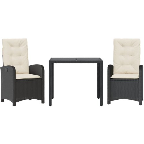  3-dijelni vrtni blagovaonski set s jastucima od poliratana crni Crna 90 cm table length Slike