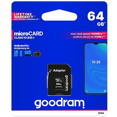 Goodram Memorijska kartica GOODRAM microSD SD 64GB CLASS 10 UHS I 100MB/s s adapterom Cene