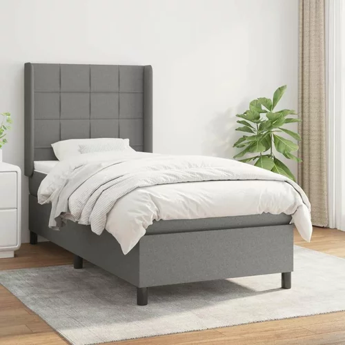  Box spring postelja z vzmetnico temno siva 90x200 cm blago, (20790516)
