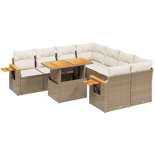 VidaXL 9-dijelni set vrtnih sofa s jastucima bež od poliratana Slike