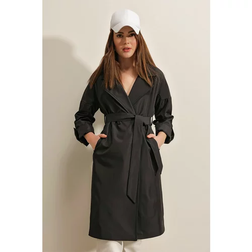 Bigdart 9104 Double Breasted Collar Lined Trench Coat - Black