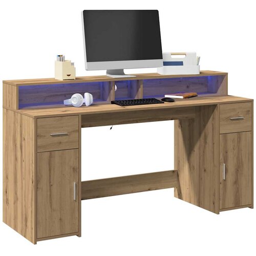 vidaXL pisalna miza z led lučkami artisan hrast 160x55x91 cm inž. les Cene