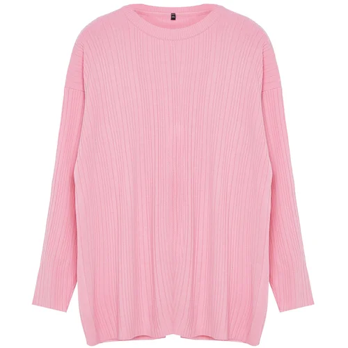 Trendyol Curve Pink Ribbed Crew Neck Knitwear Sweater