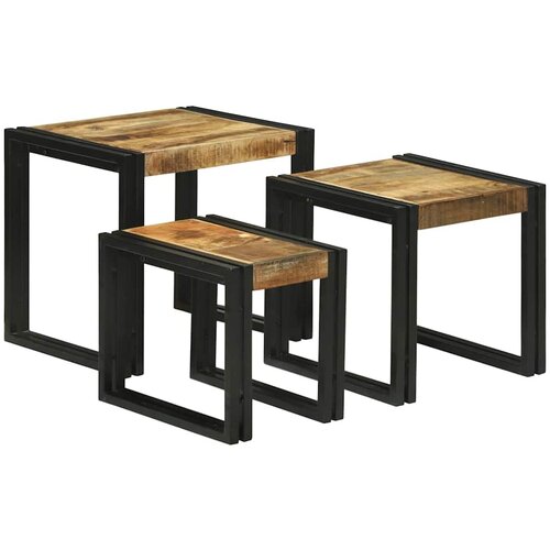  Stol za slaganje 3 pcs Smeđa i crna Čvrsto drvo manga i metal Slike