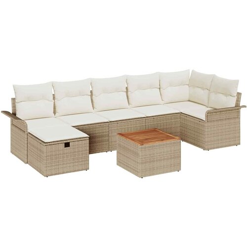 vidaXL Vrtna sedežna garnitura z blazino 8 pcs Bež Poly ratan, (5000143316) Cene