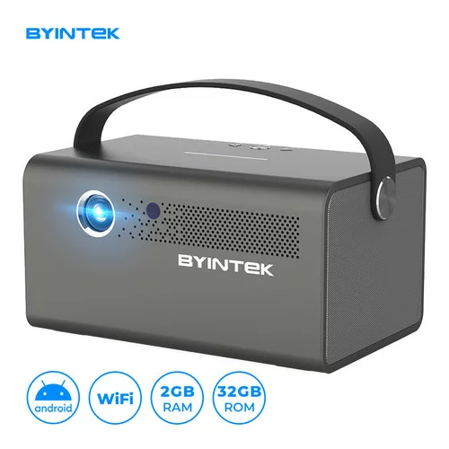 Byintek R17 PRO prenosni mini 3D LED DLP projektor, Android, WiFi, BT5.0, 2GB + 32GB, baterija, 750 lumnov, dvojni zvočniki, max. 4K UHD, HDMI, srebrn