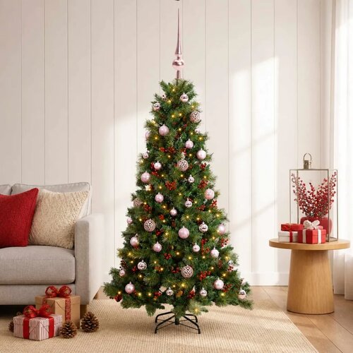  Umjetno božićno drvce s kuglicom 150 cm 150 LED lampica - 150 cm s LED-ima i ružičastim lopticama Slike
