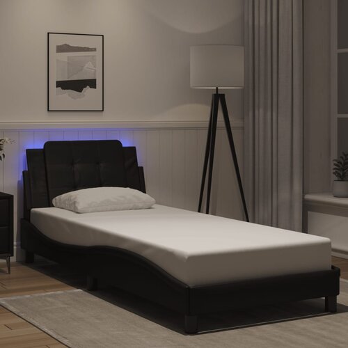  The Living Store Posteljni okvir z LED lučkami črn 100x200 cm umetno usnje - Posteljni Okvir, (21445702) Slike