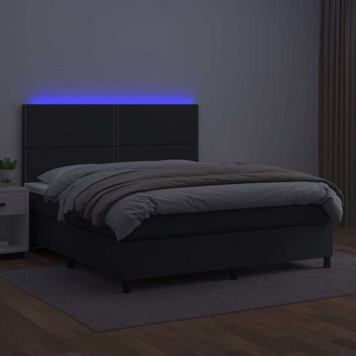  Krevet box spring s madracem LED crni 180x200cm od umjetne kože Slike