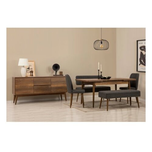 Hanah home vina bench 04 1053 walnut anthracite (produžni trpezarijski sto, stolice i konzola (6 komada) Cene